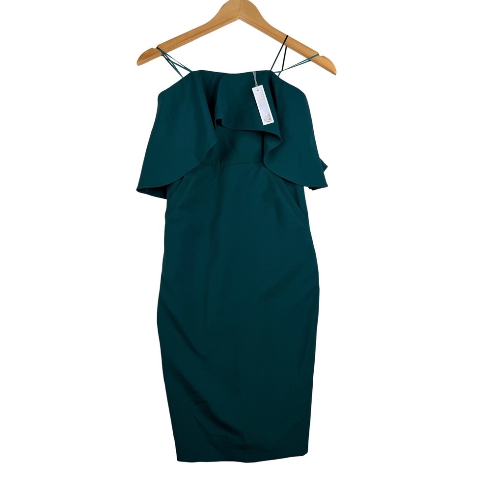 NWT Chelsea 28 Off the Shoulder Ruffle Midi Dress size 0 Emerald Green